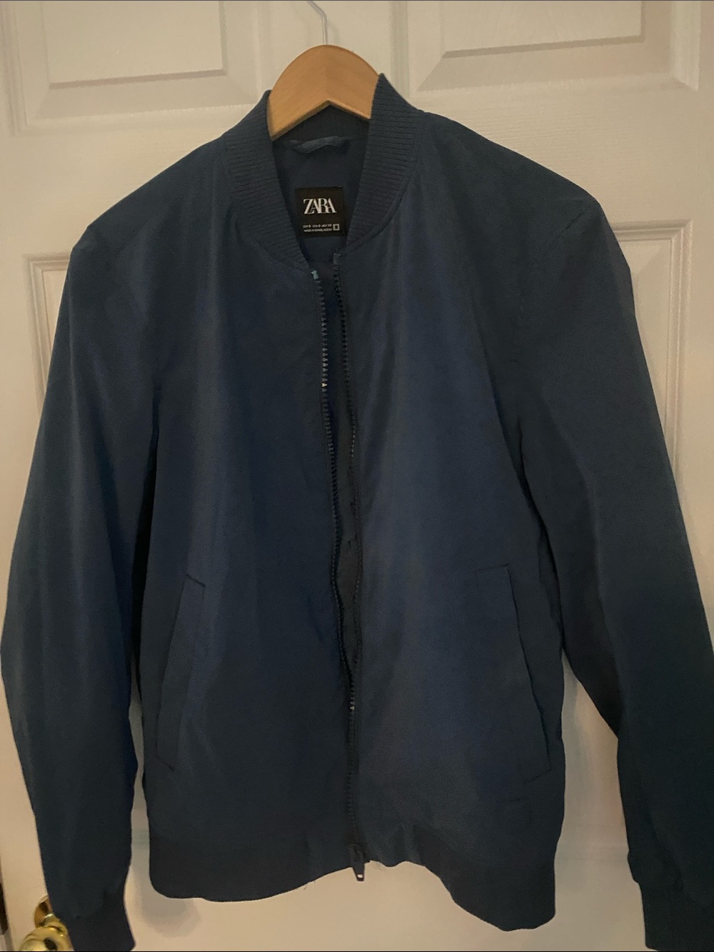 ZARA Men's Navy Blue Bomber Jacket #16